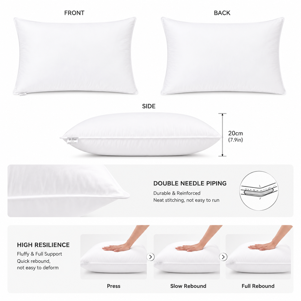 50 percent white duck down hotel pillow material and filling specifications