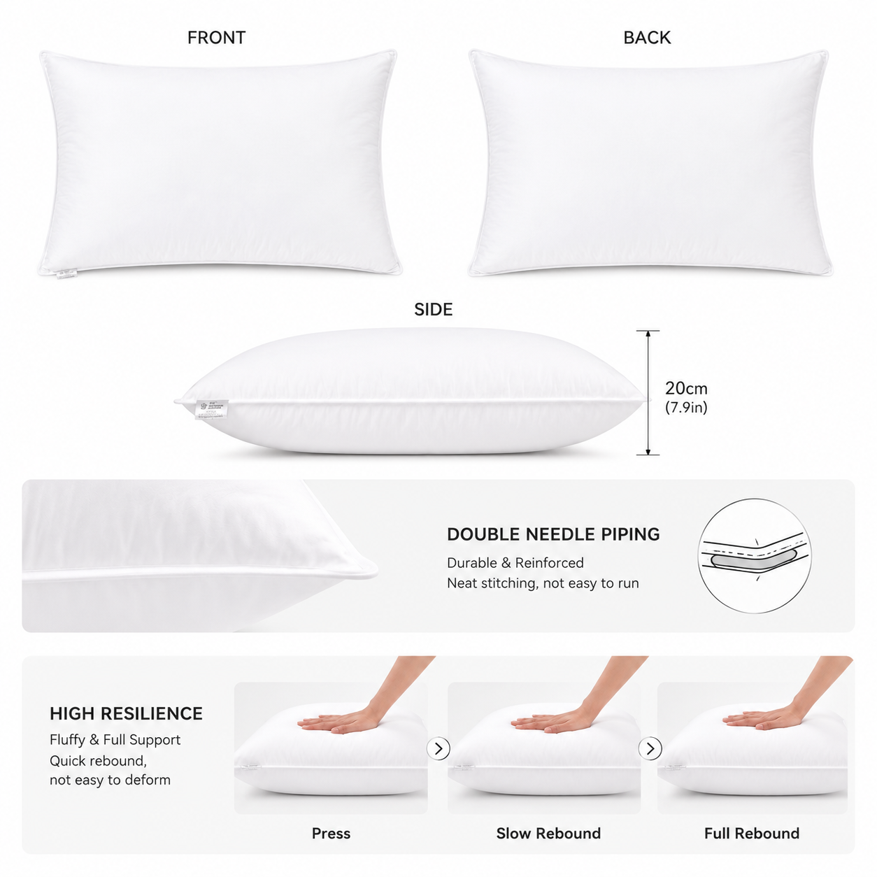 50 percent white duck down hotel pillow material and filling specifications