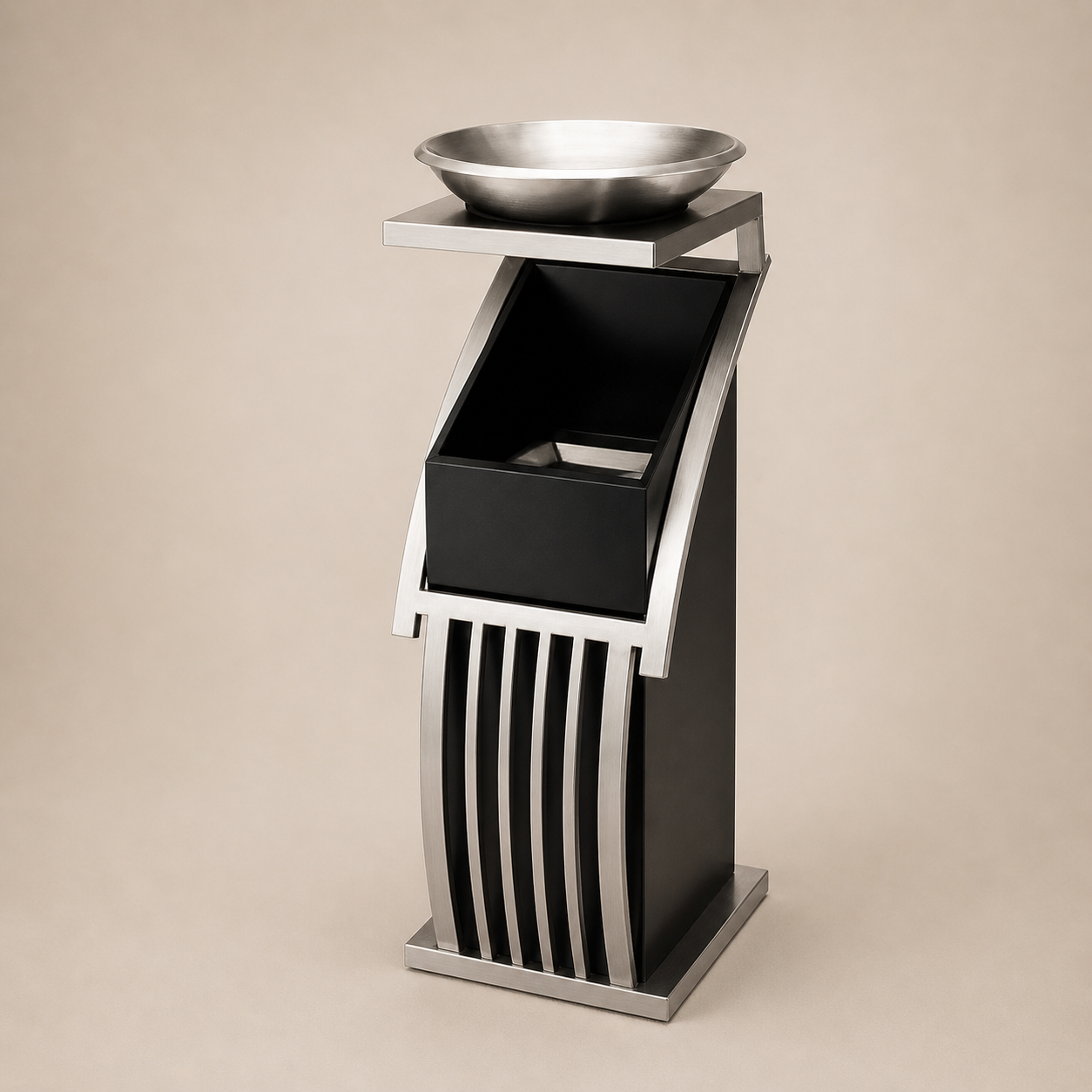 Luxury Hotel Ashtray Trash Can – Stainless Steel Outdoor Waste Bin with Ashtray Stand (S / Z / Square Design)