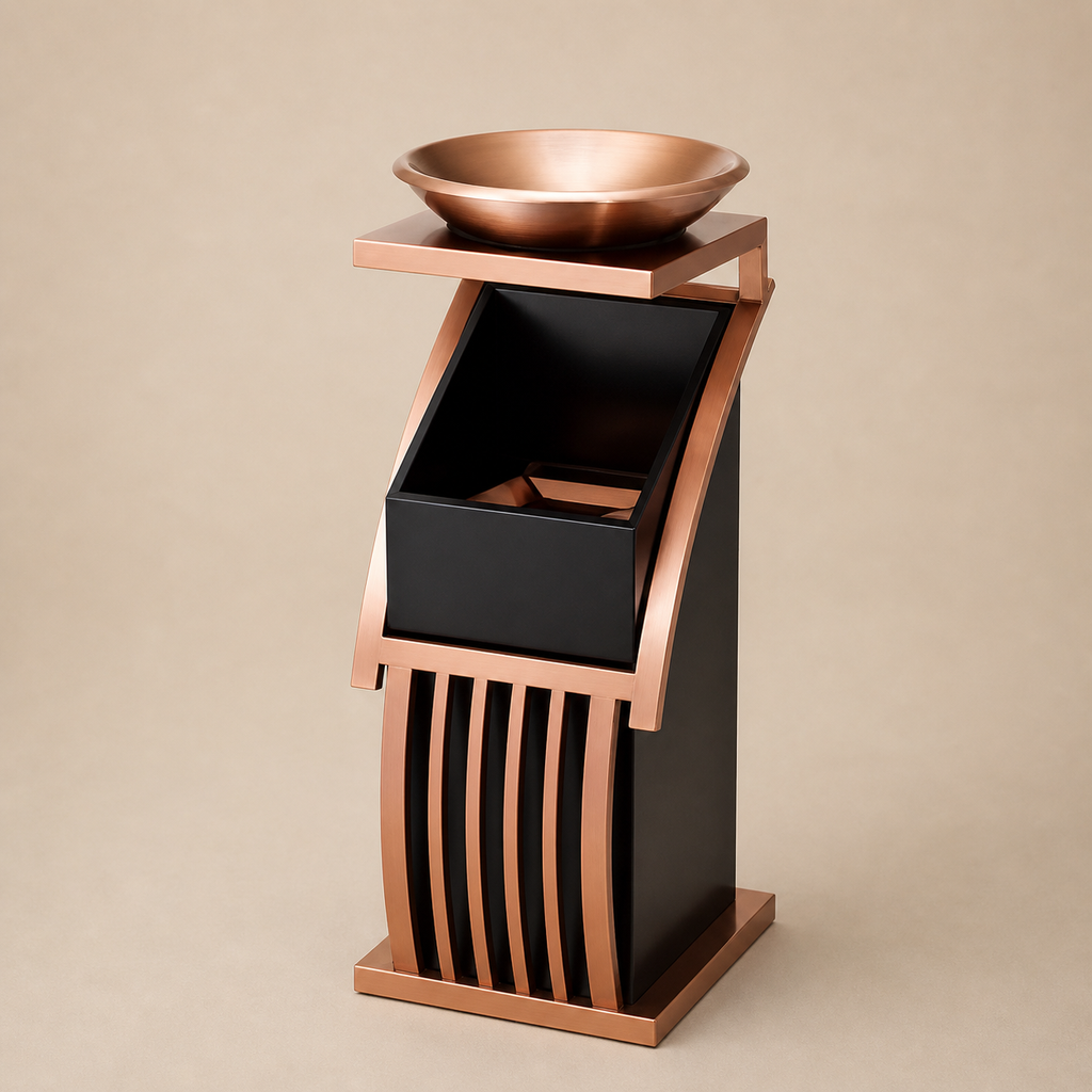 Luxury Hotel Ashtray Trash Can – Stainless Steel Outdoor Waste Bin with Ashtray Stand (S / Z / Square Design)