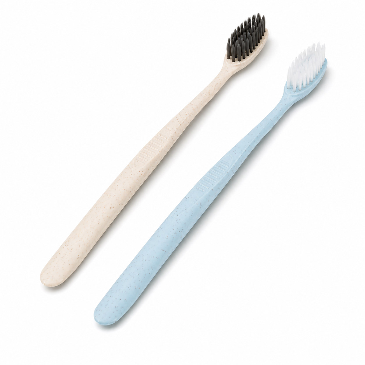 Angled head disposable hotel toothbrushes with soft bristles on white background