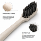 Close-up detail of bamboo fiber hotel toothbrush handle and soft bristles