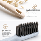 Eco-friendly disposable hotel toothbrush with bamboo fiber handle and soft charcoal bristles