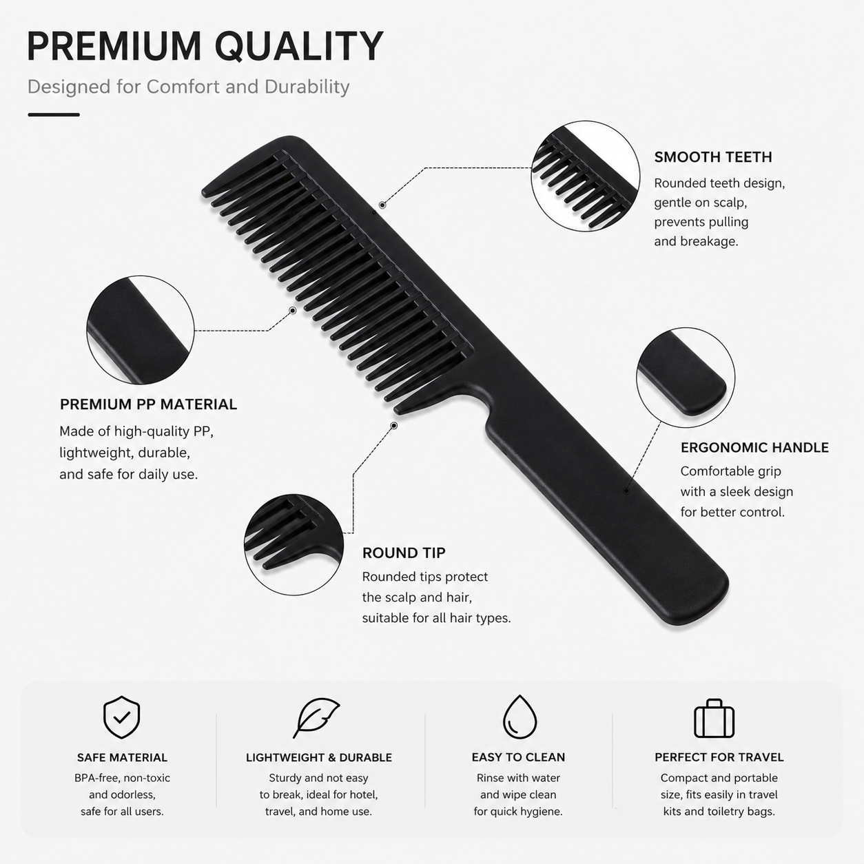 premium black pp hotel comb ergonomic durable lightweight design