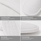 Coral fleece hotel slipper texture and anti-slip sole details