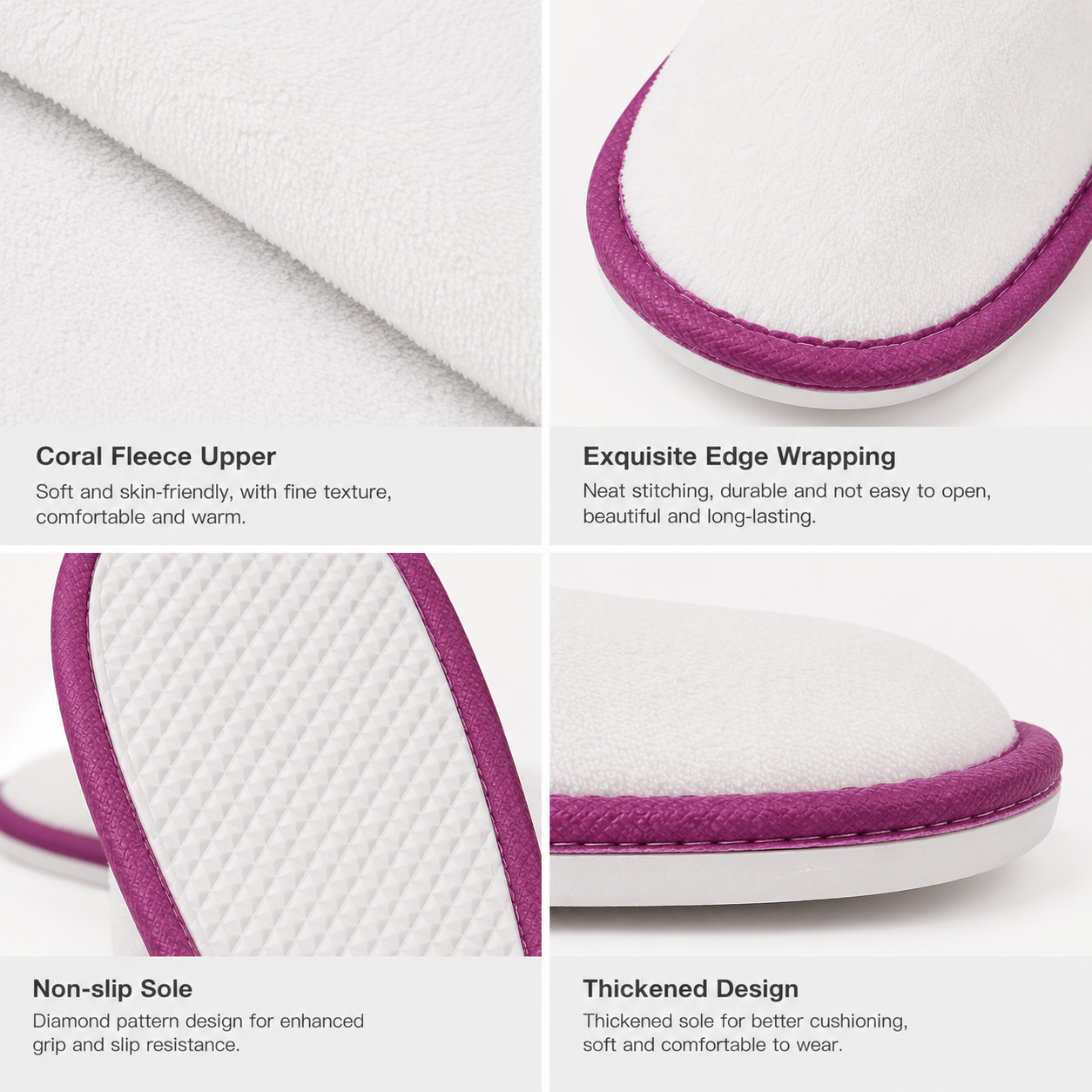 Coral fleece texture and diamond anti-slip outsole details