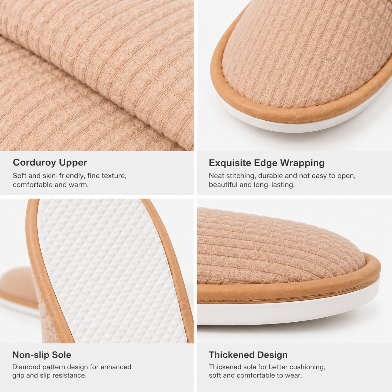 Corduroy texture and diamond anti-slip outsole details