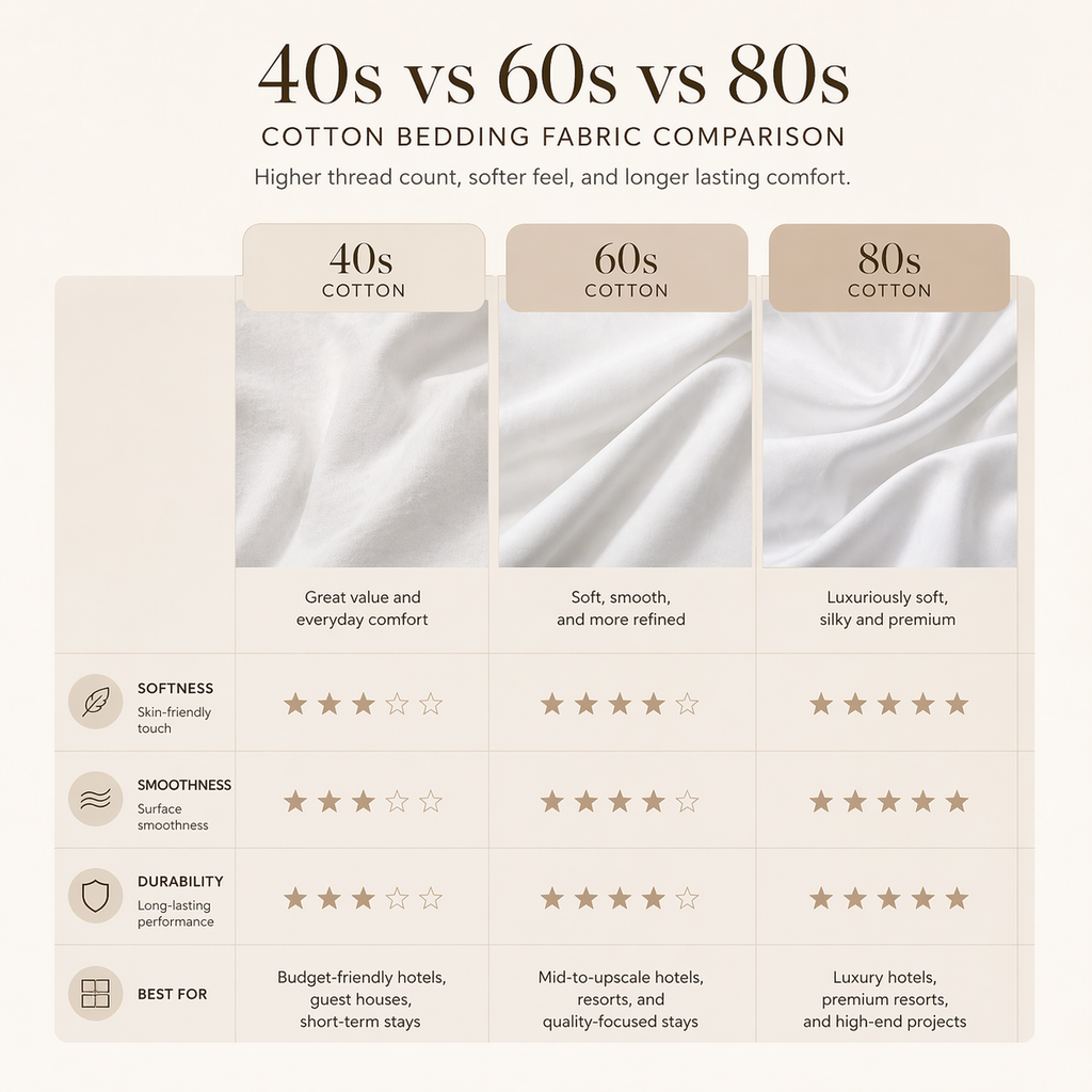 40s vs 60s vs 80s cotton bedding fabric comparison hotel bedding quality differences