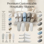 Customizable hotel slippers with logo, material, and sole options