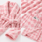 diamond pattern coral fleece bathrobe details