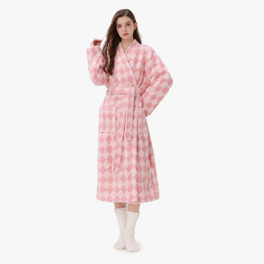 luxury diamond pattern plush bathrobe model