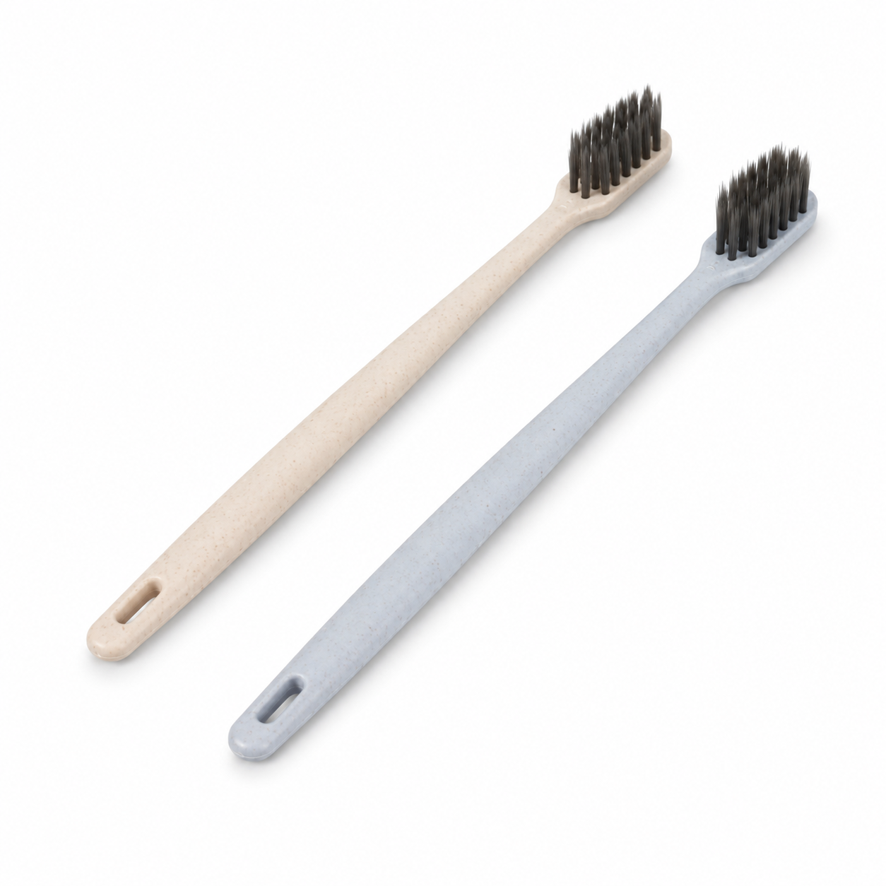 Eco-friendly disposable hotel toothbrush with bamboo fiber handle and soft charcoal bristles