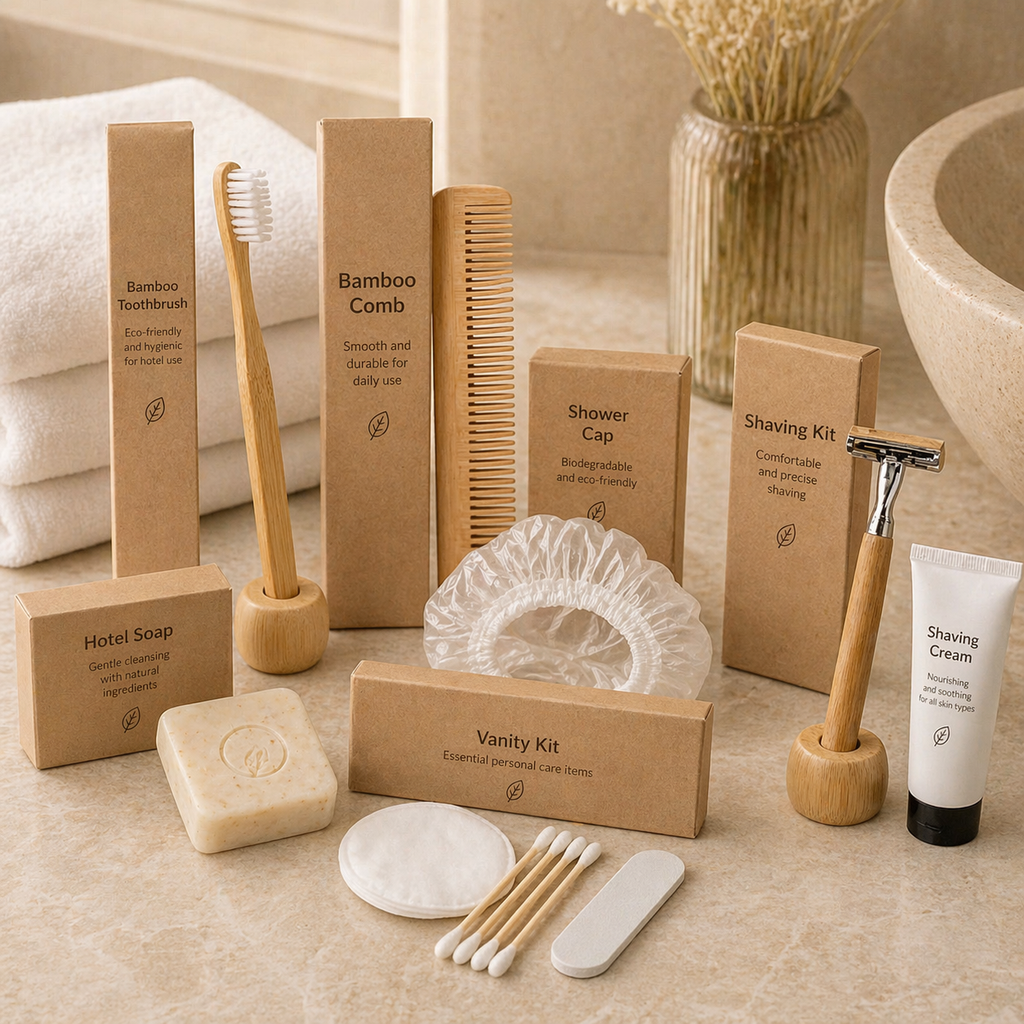 eco friendly hotel amenities kit bamboo toothbrush soap shaving kit bulk hospitality supplies
