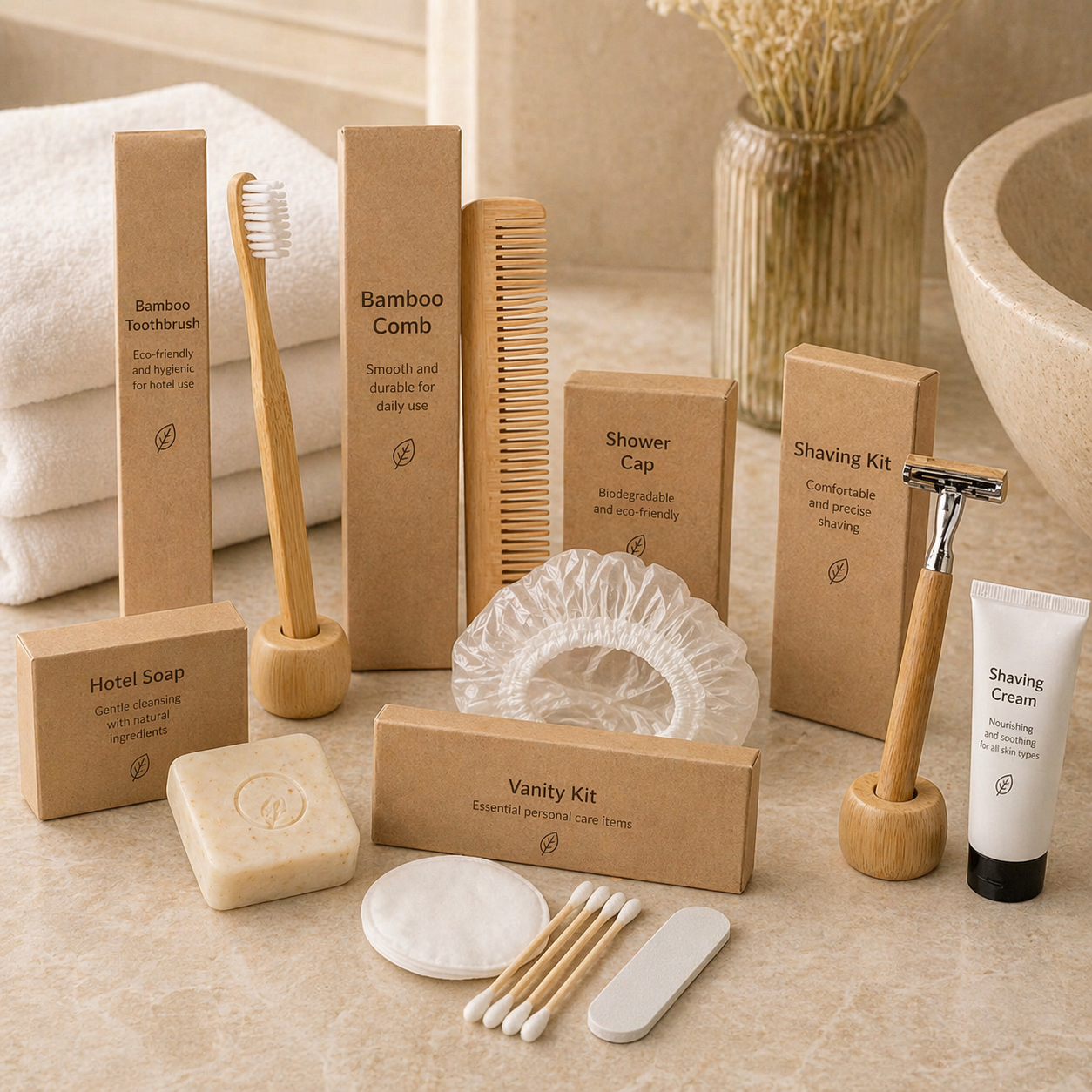 eco friendly hotel amenities kit bamboo toothbrush soap shaving kit bulk hospitality supplies