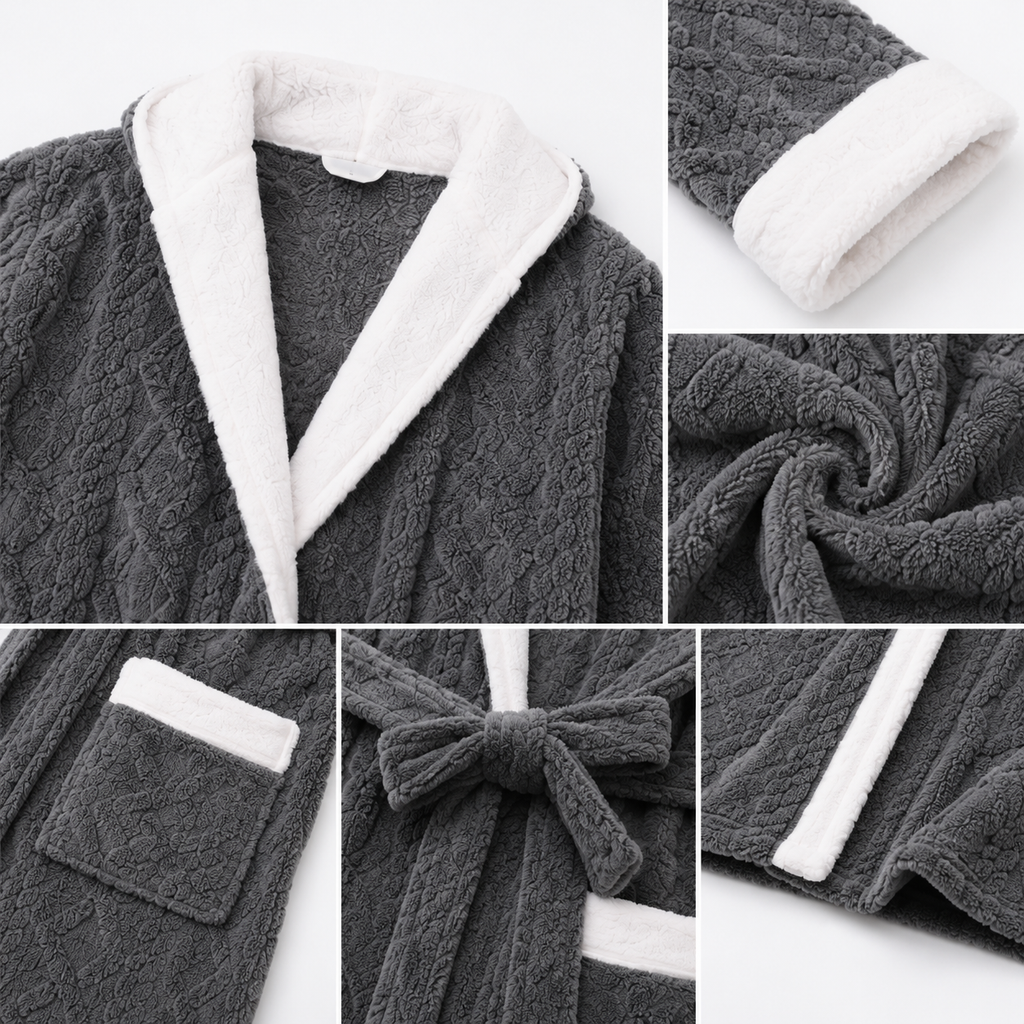 embossed plush bathrobe fabric details