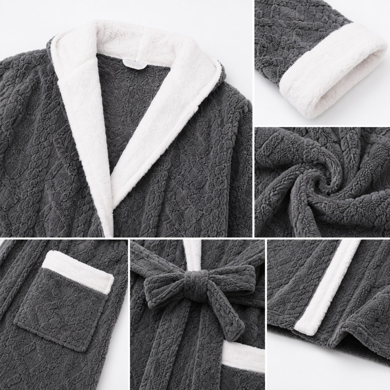 embossed plush bathrobe fabric details