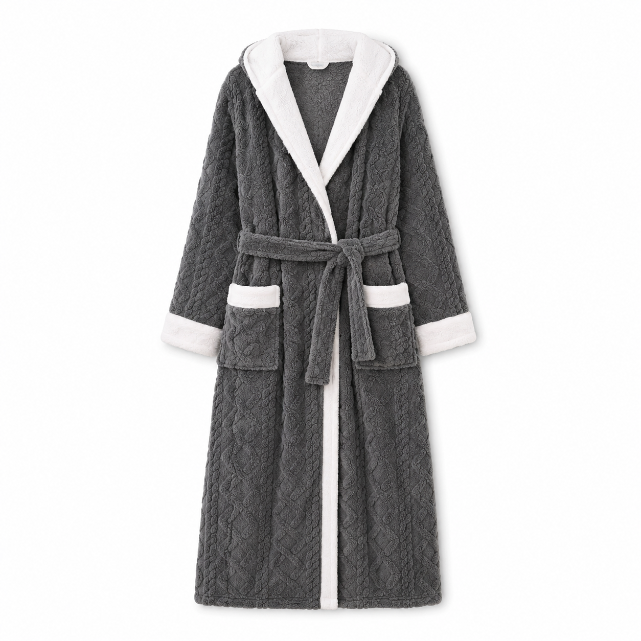 embossed plush hooded hotel bathrobe