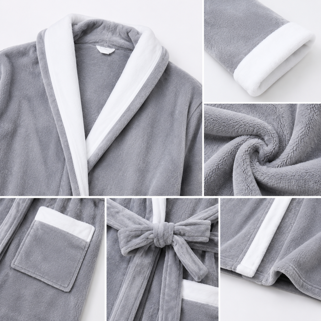 hooded flannel bathrobe fabric details