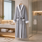 hooded hotel bathrobe spa bathroom scene