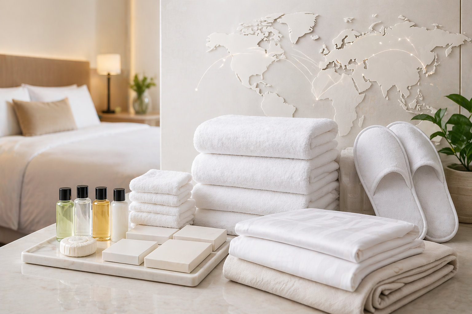 hotel amenities supplier with towels slippers bedding and global supply for hotels and airbnb