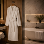 luxury hotel bathrobe bathroom scene