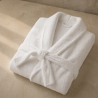 white hotel bathrobe folded soft velour robe for hotel and airbnb supply