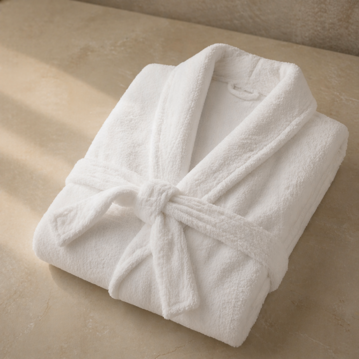 white hotel bathrobe folded soft velour robe for hotel and airbnb supply