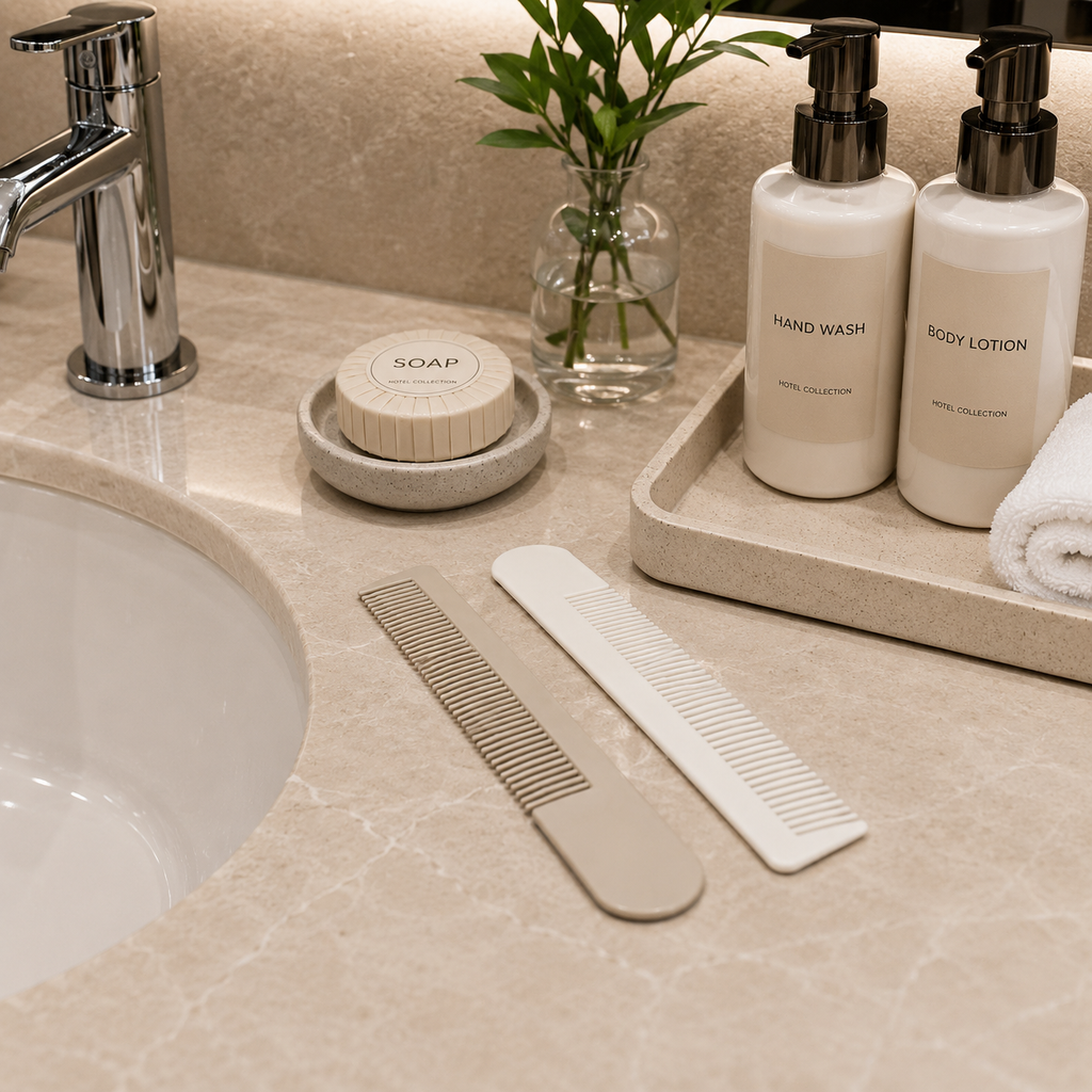 hotel bathroom amenities with disposable hotel comb