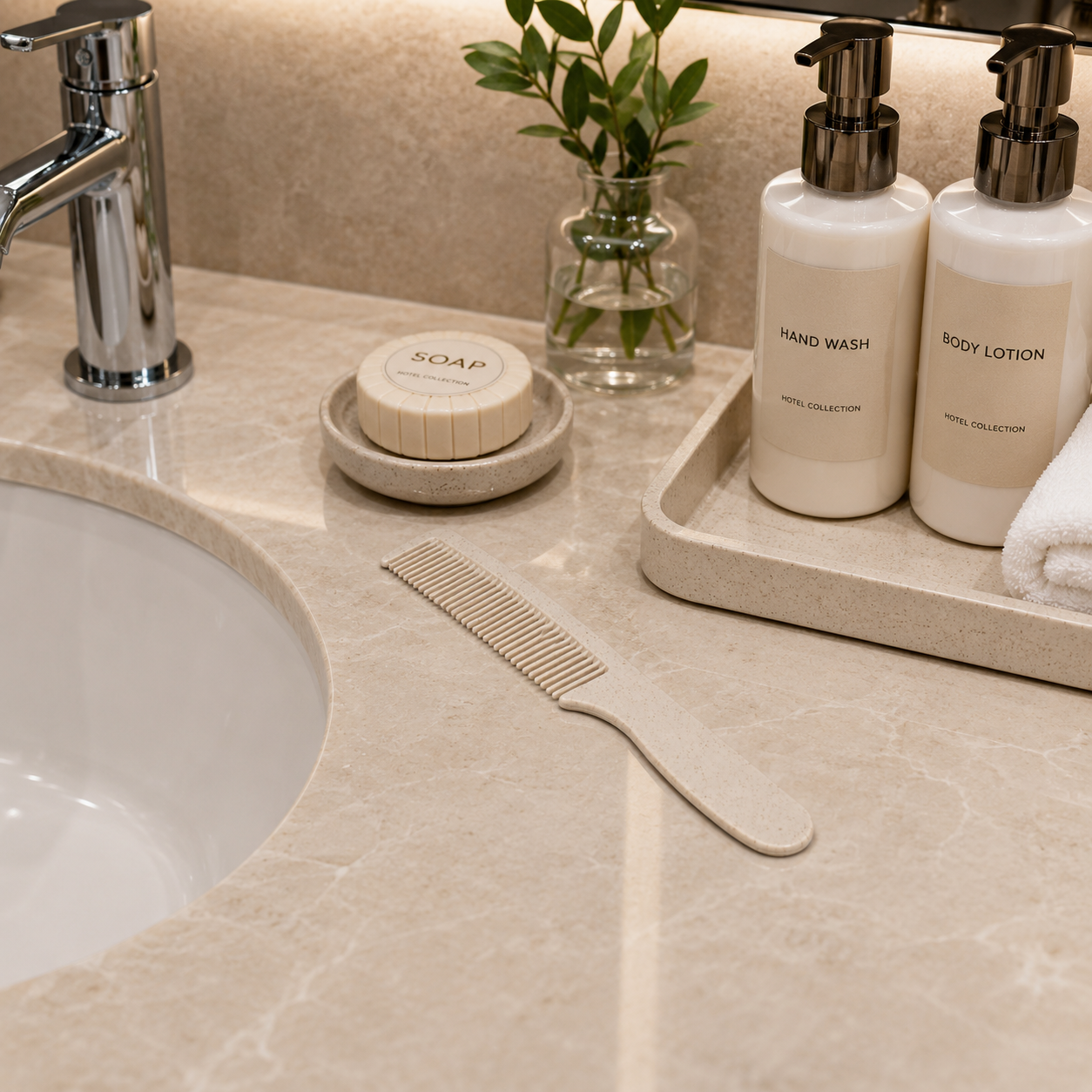 hotel bathroom amenities with eco-friendly handle comb
