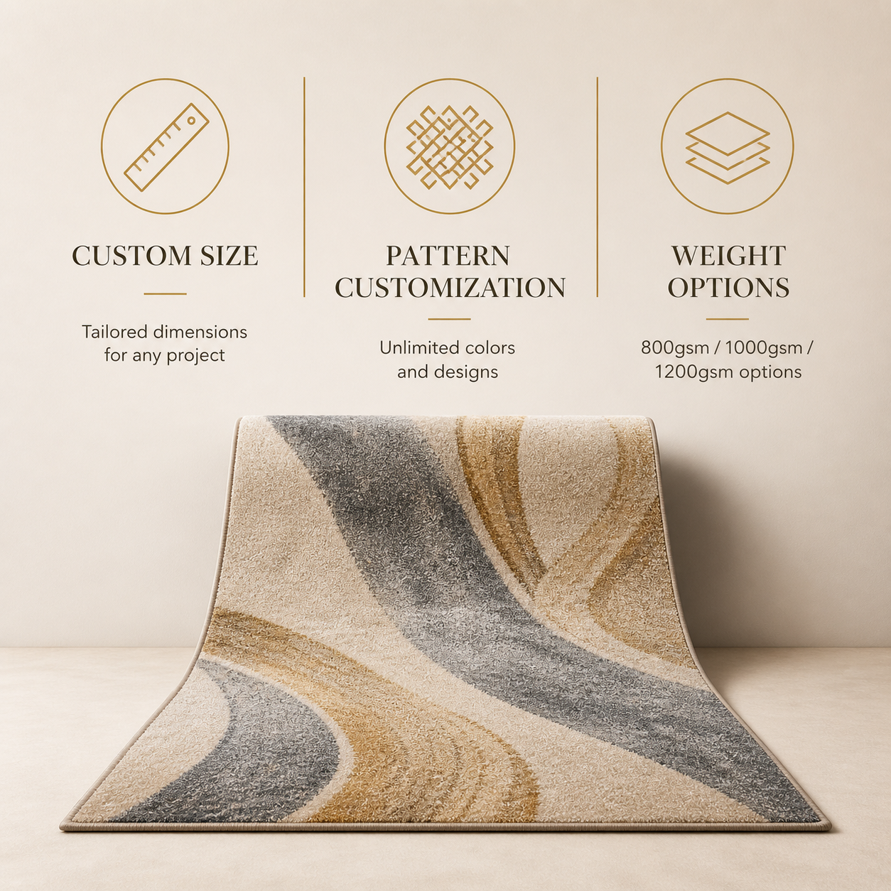 Hotel carpet customization options including size, pattern and weight for hospitality projects