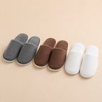 hotel coral fleece slippers in grey brown and white colors for airbnb and hotel use