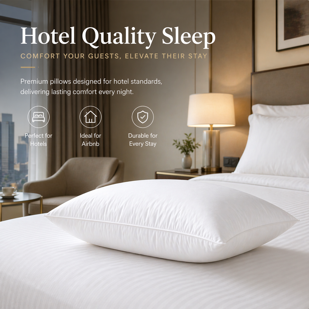 hotel pillow on bed in hotel room suitable for hotels and airbnb guest use