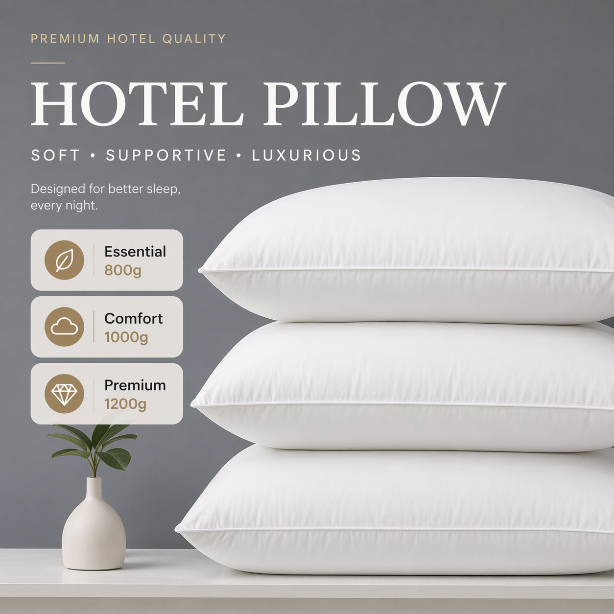 hotel pillow bulk supplier with 800g 1000g 1200g options for hospitality use