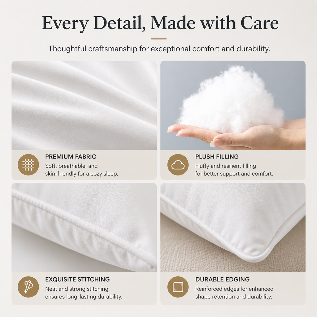 hotel pillow premium fabric plush filling and durable stitching details