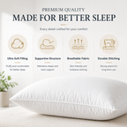 hotel pillow features including soft filling supportive structure breathable fabric and durable stitching