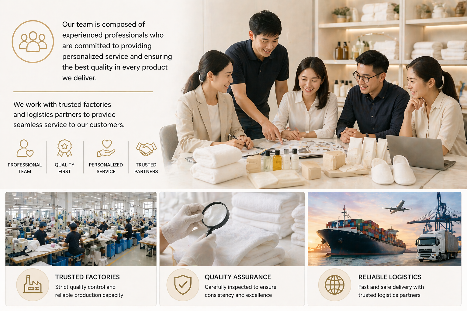 hotel supplier professional team working with factory quality control and product development