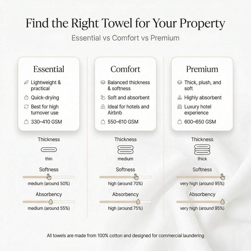 hotel towel gsm comparison essential comfort premium cotton towel quality guide