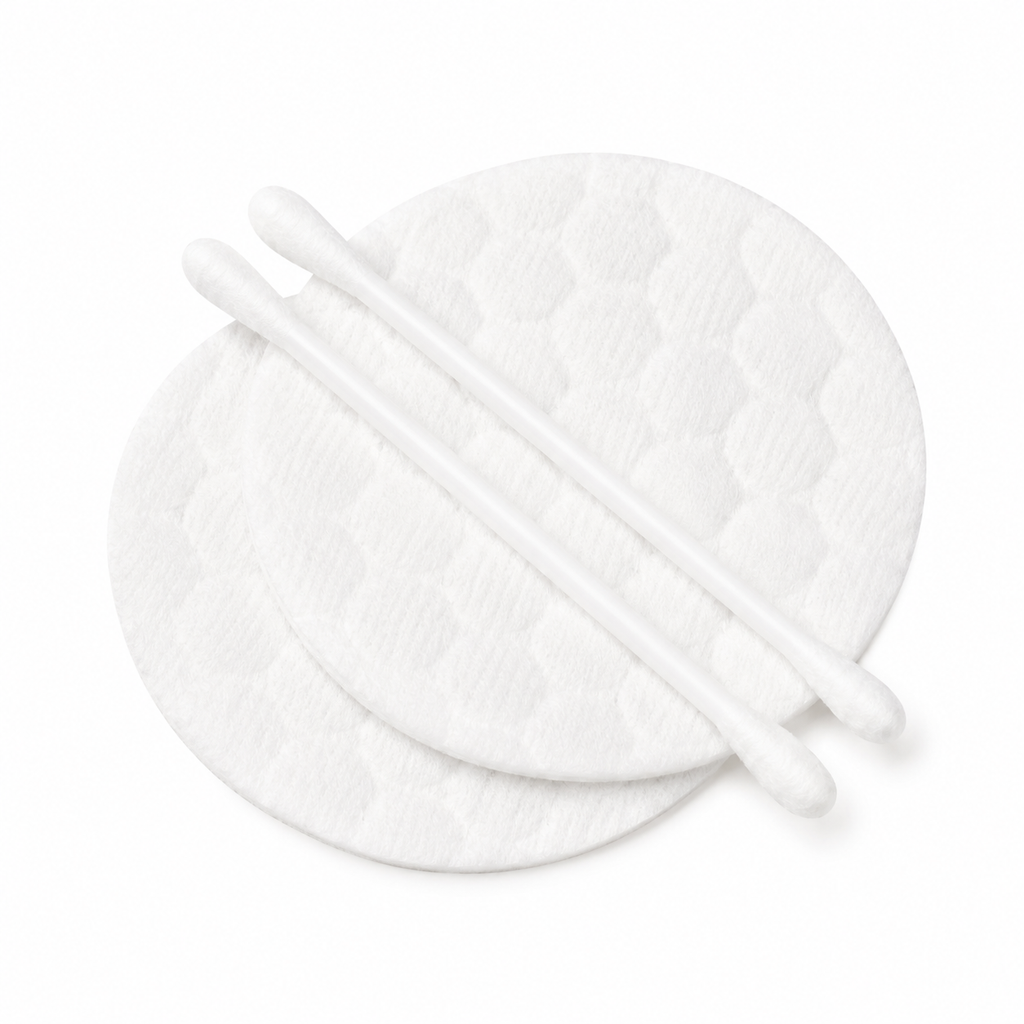 hotel vanity kit with cotton pads and cotton swabs