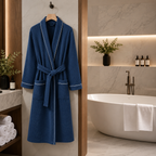 luxury hotel waffle bathrobe bathroom scene