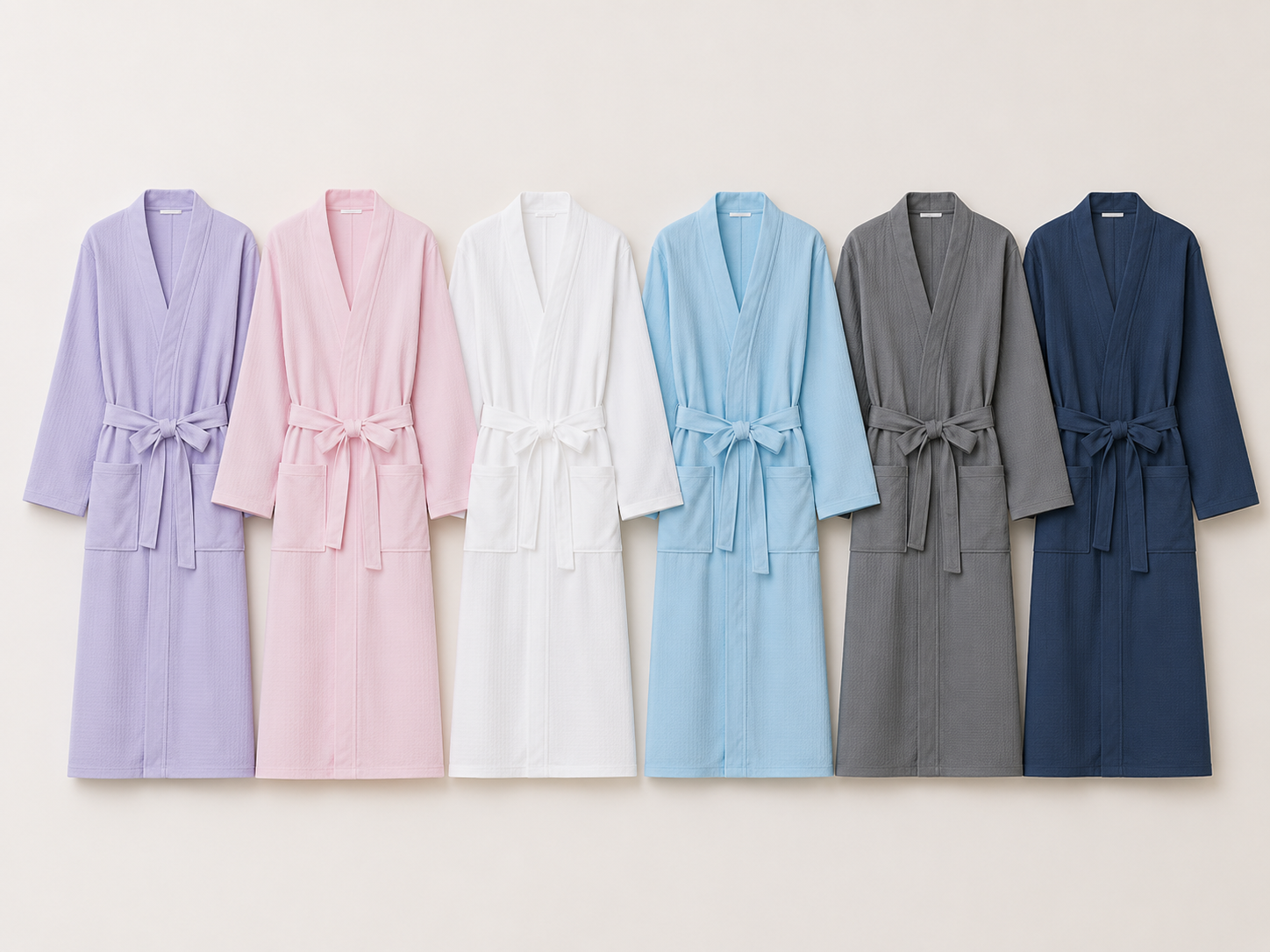 Multiple color options for hotel waffle bathrobes