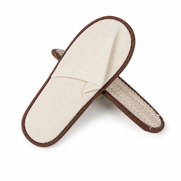 Disposable linen hotel slippers with thick anti-slip sole
