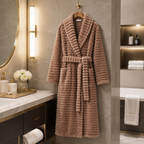 luxury ribbed plush bathrobe hotel bathroom scene