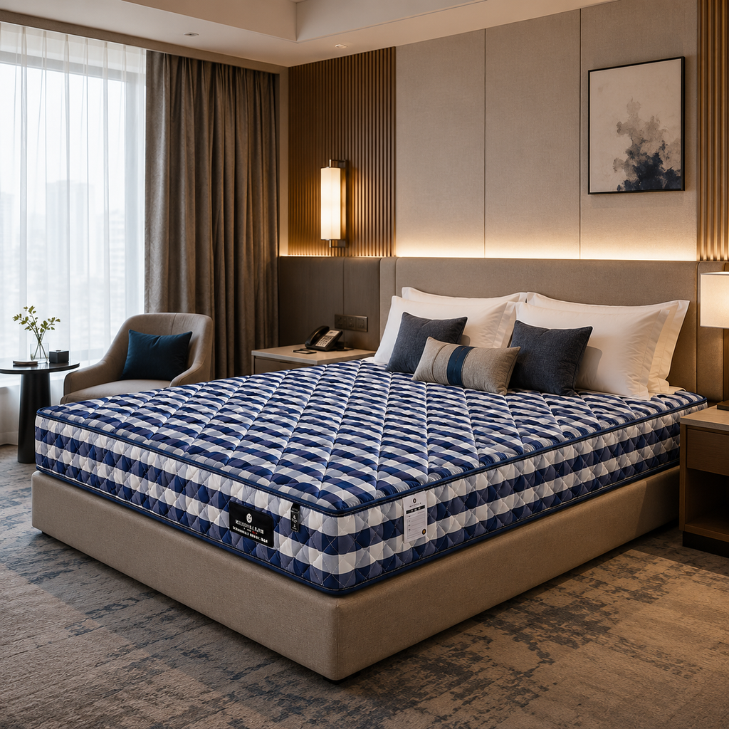 hotel bedroom with woven fabric pocket spring mattress
