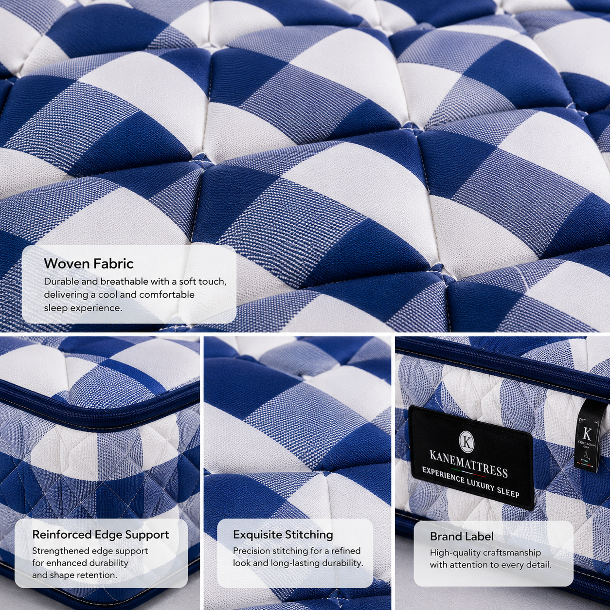 woven fabric mattress detail with reinforced stitching