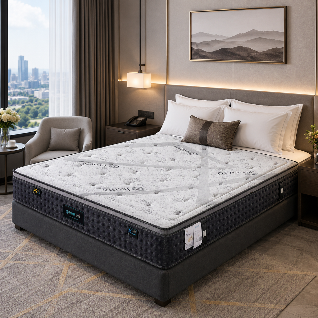 hotel bedroom with latex pocket spring mattress