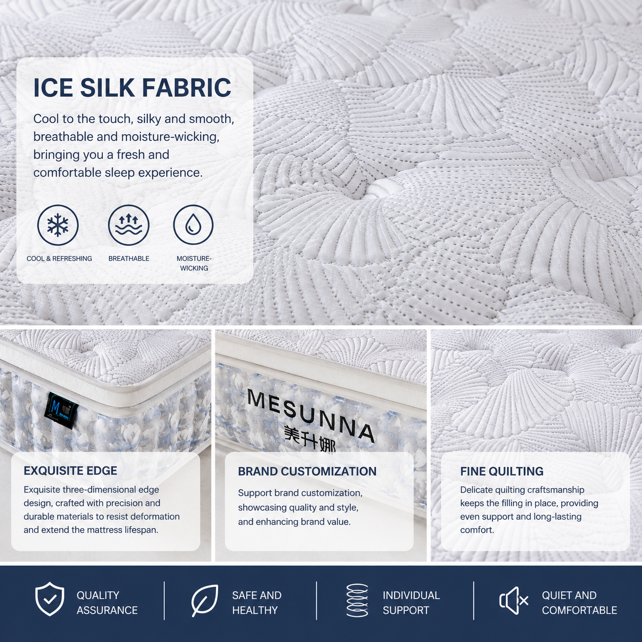 ice silk cooling mattress fabric close up