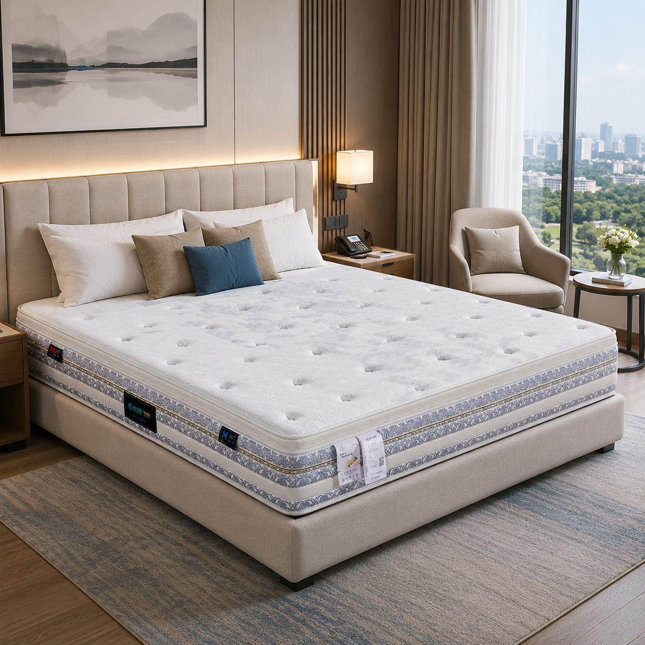 luxury hotel bedroom with natural latex mattress