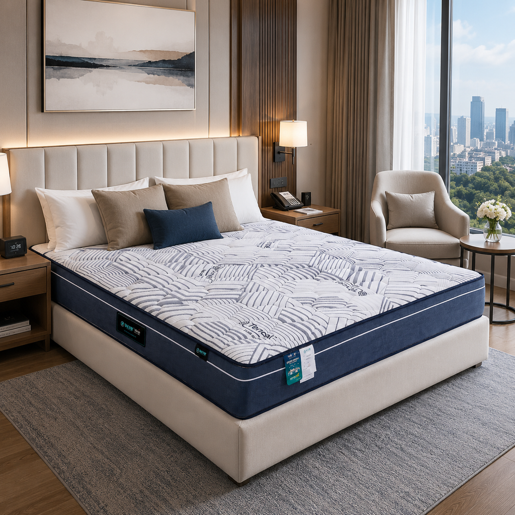 luxury hotel bedroom with knitted fabric latex mattress