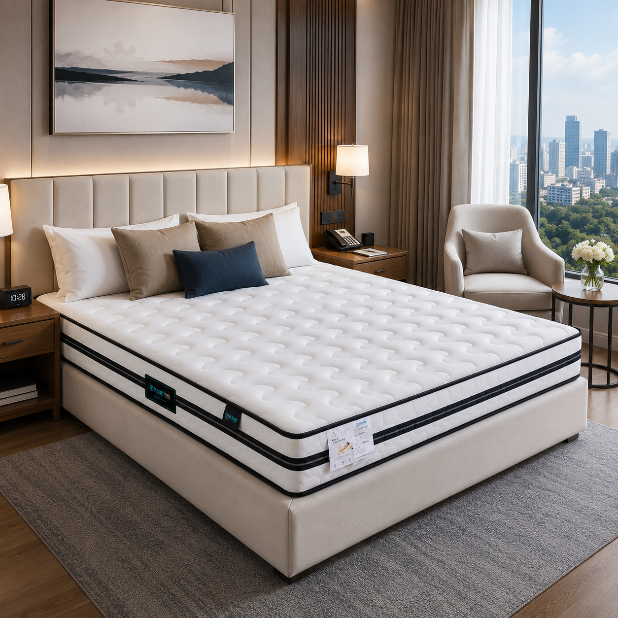 hotel bedroom with premium pocket spring mattress