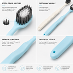 Close-up detail of dense bamboo charcoal bristles and ergonomic curved toothbrush handle